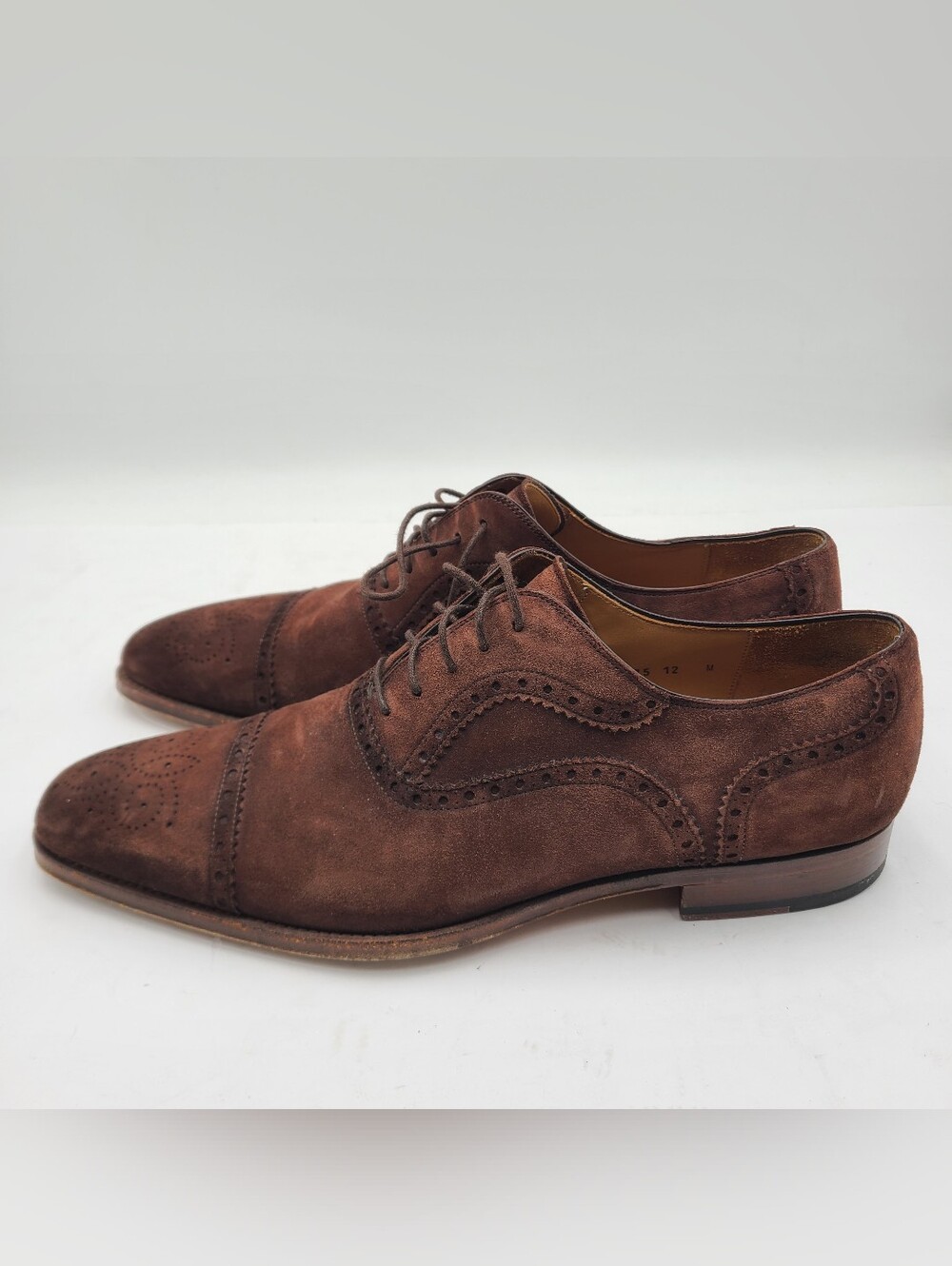 B40 Magnanni Brown Suede Leather Medallion Cap Toe Derby Shoes Sz 12 $795 - Picture 3 of 8